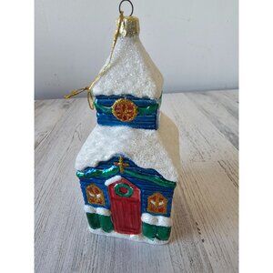 Santa's Best Glass Church chapel ornament Xmas vintage tree